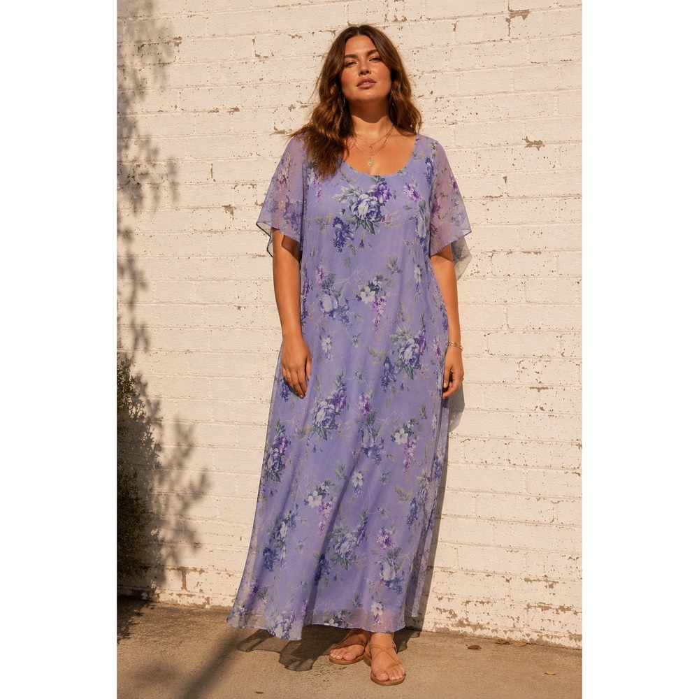 Vintage Ultra Dress Blue Floral Maxi‎ Dress Cottagecore Romantic Plus Size 22W